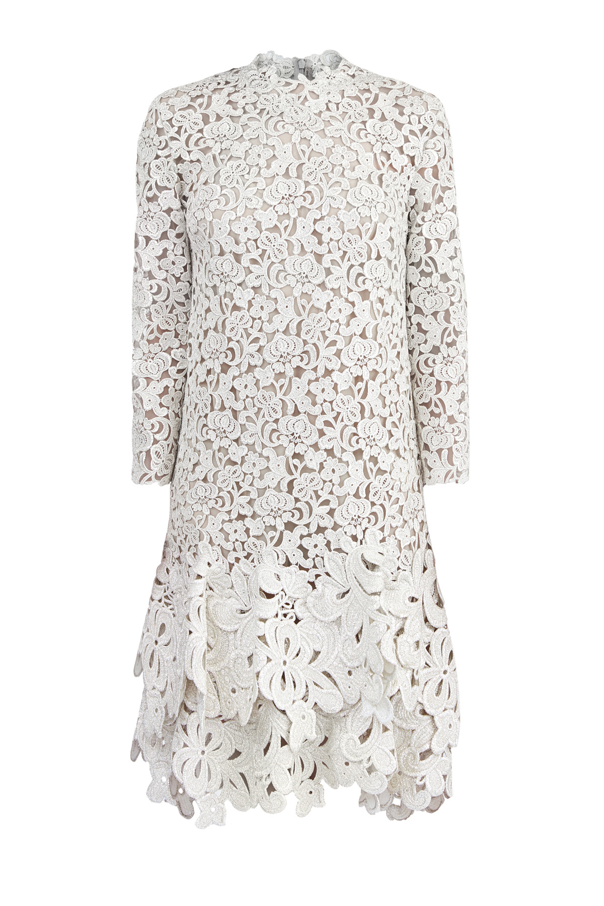 Платье из кружева макраме с люрексом и отрезным подолом ERMANNO SCERVINO, цвет белый, размер 40;44 - фото 1